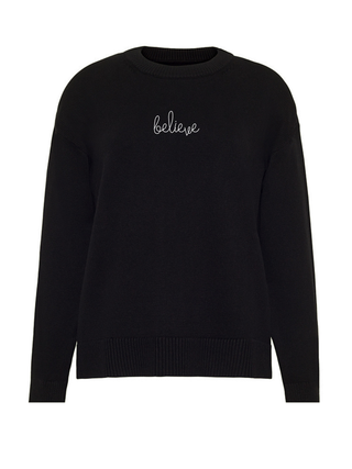 "believe" Maxine Sweater Cotton Cashmere LINGUA FRANCA NYC Black XS