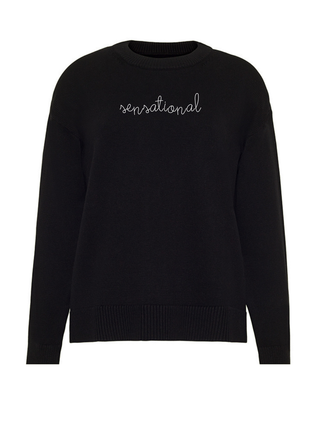 "sensational" Maxine Sweater Cotton Cashmere LINGUA FRANCA NYC Black XS