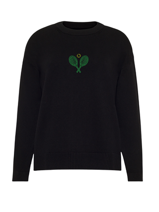 "serve up" Maxine Sweater Cotton Cashmere LINGUA FRANCA NYC Black XS