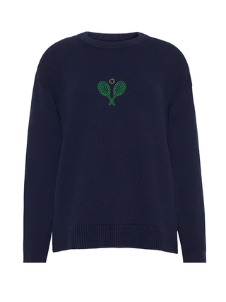"serve up" Maxine Sweater Cotton Cashmere LINGUA FRANCA NYC Navy XS