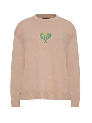 "serve up" Maxine Sweater Cotton Cashmere LINGUA FRANCA NYC Oatmeal XS