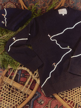 Embroidered Ski %100 Cashmere Oversized Crewneck