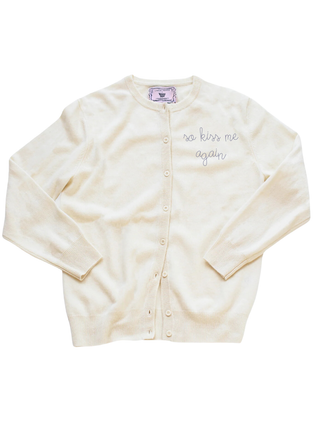 "so kiss me again" Classic Cardigan Cashmere Core LINGUA FRANCA NYC Cream XS