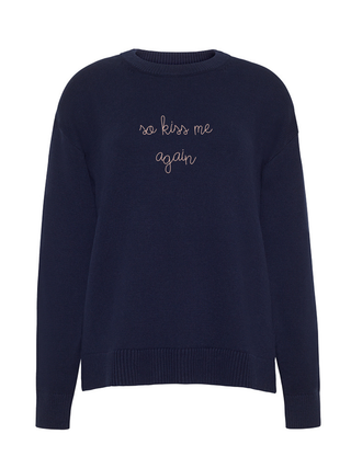 "so kiss me again" Maxine Sweater Cotton Cashmere LINGUA FRANCA NYC Navy XS