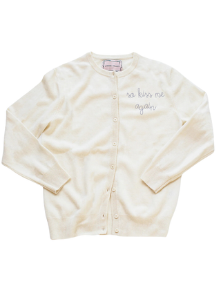 "so kiss me again" Classic Cardigan Cashmere Core LINGUA FRANCA NYC Cream XS