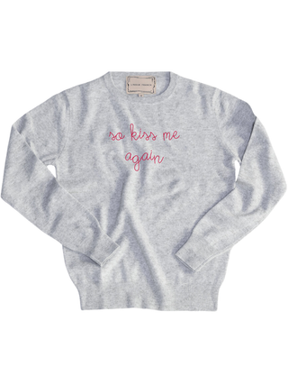"so kiss me again" Women's Crewneck Cashmere Core LINGUA FRANCA NYC Smoke XS
