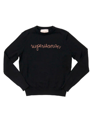 "superwoman" Cotton Silk Crewneck Sweater Lingua Franca NYC Coal XS 