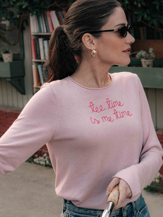 "tee time is me time" Silk Cashmere Crewneck