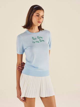 "tee time is me time" Silk Cashmere Short Sleeve Crewneck