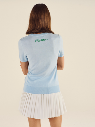 "tee time is me time" Silk Cashmere Short Sleeve Crewneck