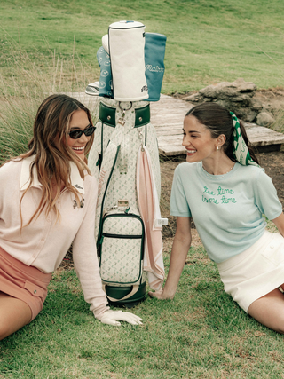 "tee time is me time" Silk Cashmere Short Sleeve Crewneck