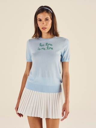 "tee time is me time" Silk Cashmere Short Sleeve Crewneck