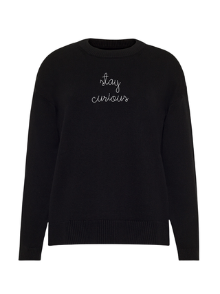 "stay curious" Maxine Sweater Cotton Cashmere LINGUA FRANCA NYC Black XS