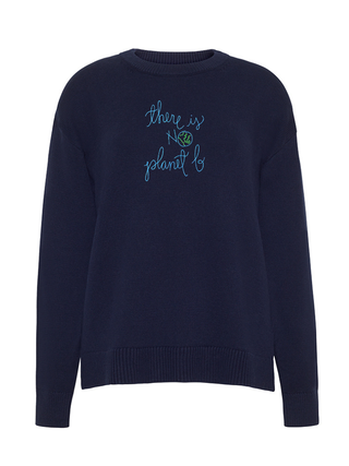 "there is no planet b" Maxine Sweater Cotton Cashmere LINGUA FRANCA NYC Navy XS