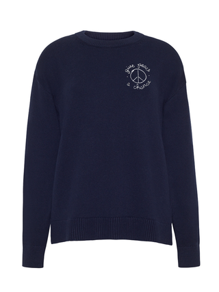 "give peace a chance" Maxine Sweater Cotton Cashmere Core LINGUA FRANCA NYC Navy XS