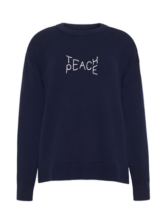 "teach peace" Maxine Sweater Cotton Cashmere Core LINGUA FRANCA NYC Navy XS