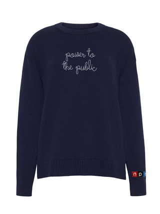 "power to the public" Maxine Sweater Cotton Cashmere LINGUA FRANCA NYC Navy XS
