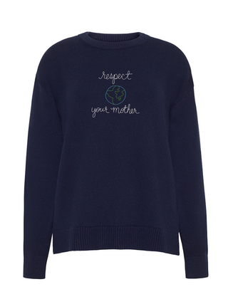 "respect your mother" Maxine Sweater Cotton Cashmere Core LINGUA FRANCA NYC Navy XS