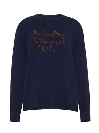 "there's nothing left to do now but live" Maxine Sweater Cotton Cashmere LINGUA FRANCA NYC Navy XS