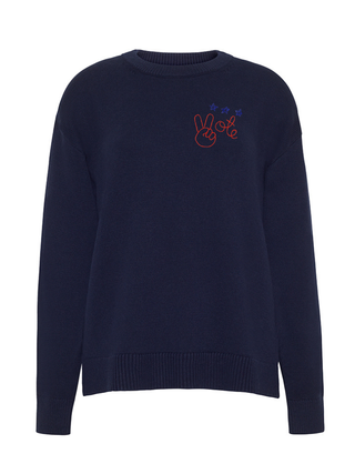 "peace + vote" Maxine Sweater Cotton Cashmere Core LINGUA FRANCA NYC Navy XS