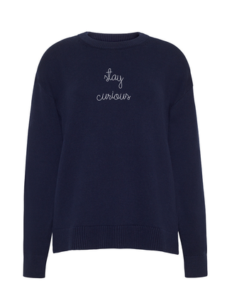 "stay curious" Maxine Sweater Cotton Cashmere LINGUA FRANCA NYC Navy XS