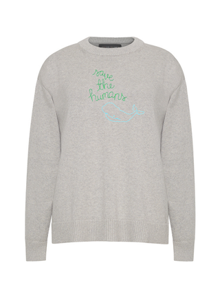 "save the humans" Maxine Sweater Cotton Cashmere LINGUA FRANCA NYC Smoke XS