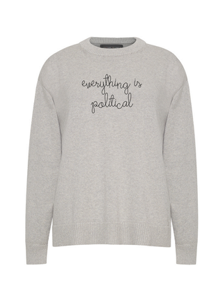 "everything is political" Maxine Sweater Cotton Cashmere LINGUA FRANCA NYC Smoke XS