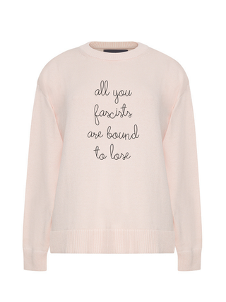 "all you fascists are bound to lose" Maxine Sweater Cotton Cashmere Core LINGUA FRANCA NYC Pale Pink XS