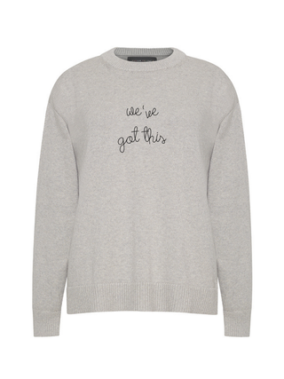 "we've got this" Maxine Sweater Cotton Cashmere Core LINGUA FRANCA NYC Smoke XS