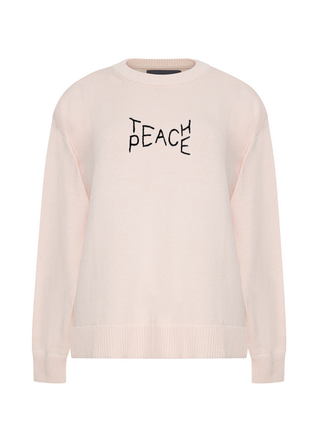 "teach peace" Maxine Sweater Cotton Cashmere Core LINGUA FRANCA NYC Pale Pink XS