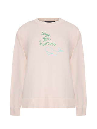 "save the humans" Maxine Sweater Cotton Cashmere LINGUA FRANCA NYC Pale Pink XS