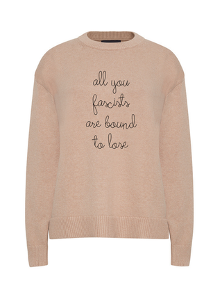 "all you fascists are bound to lose" Maxine Sweater Cotton Cashmere Core LINGUA FRANCA NYC Oatmeal XS