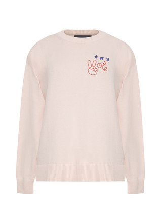 "peace + vote" Maxine Sweater Cotton Cashmere Core LINGUA FRANCA NYC Pale Pink XS