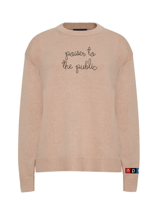 "power to the public" Maxine Sweater Cotton Cashmere LINGUA FRANCA NYC Oatmeal XS