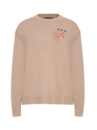 "peace + vote" Maxine Sweater Cotton Cashmere Core LINGUA FRANCA NYC Oatmeal XS