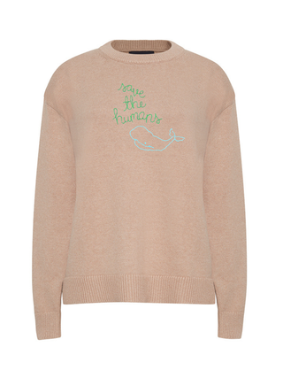 "save the humans" Maxine Sweater Cotton Cashmere LINGUA FRANCA NYC Oatmeal XS