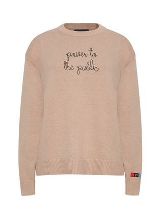 "power to the public" Maxine Sweater Cotton Cashmere Core LINGUA FRANCA NYC Oatmeal XS