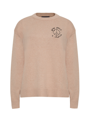 "give peace a chance" Maxine Sweater Cotton Cashmere Core LINGUA FRANCA NYC Oatmeal XS