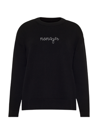 "momager" Maxine Sweater Cotton Cashmere Core LINGUA FRANCA NYC Black XS