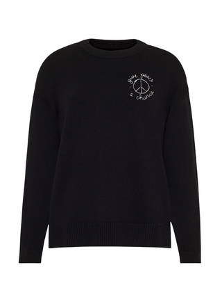 "give peace a chance" Maxine Sweater Cotton Cashmere Core LINGUA FRANCA NYC Black XS