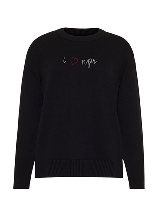 "i heart npr" Maxine Sweater Cotton Cashmere LINGUA FRANCA NYC Black XS