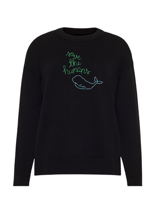 "save the humans" Maxine Sweater Cotton Cashmere LINGUA FRANCA NYC Black XS