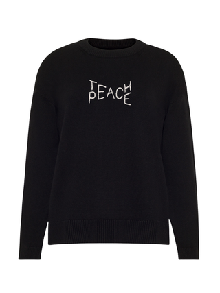 "teach peace" Maxine Sweater Cotton Cashmere Core LINGUA FRANCA NYC Black XS