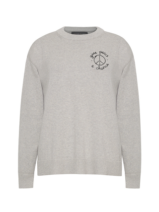 "give peace a chance" Maxine Sweater Cotton Cashmere Core LINGUA FRANCA NYC Smoke XS