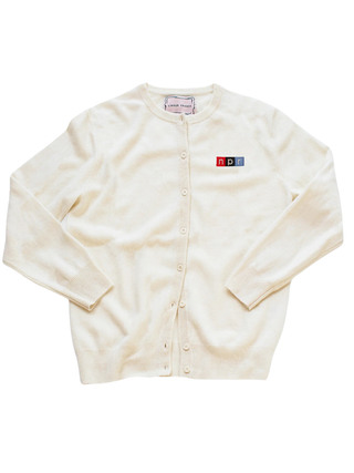 "npr block logo" Classic Cardigan Cashmere Core LINGUA FRANCA NYC Cream XS