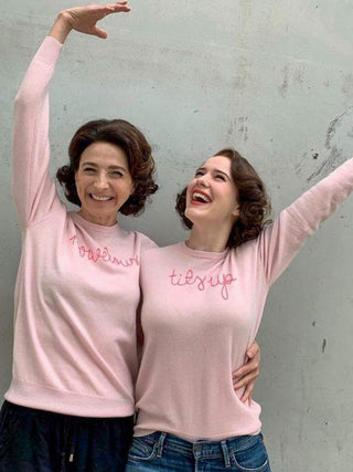 Custom Women's 100% Cashmere Crewneck Sweater Cashmere Core LINGUA FRANCA NYC Pale Pink XS
