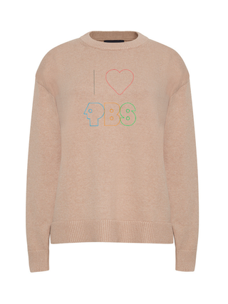 "i heart pbs logo" Maxine Sweater Cotton Cashmere Core LINGUA FRANCA NYC Oatmeal XS