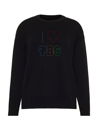 "i heart pbs logo" Maxine Sweater Cotton Cashmere Core LINGUA FRANCA NYC Black XS