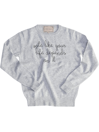 "vote like your life depends on it" Men's Crewneck Cashmere Core LINGUA FRANCA NYC Smoke XS