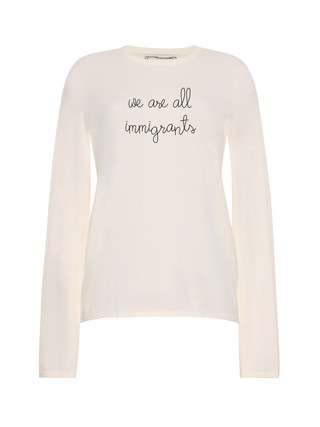 "we are all immigrants" Mara Crewneck Cotton Silk Core LINGUA FRANCA NYC Sunkissed XS